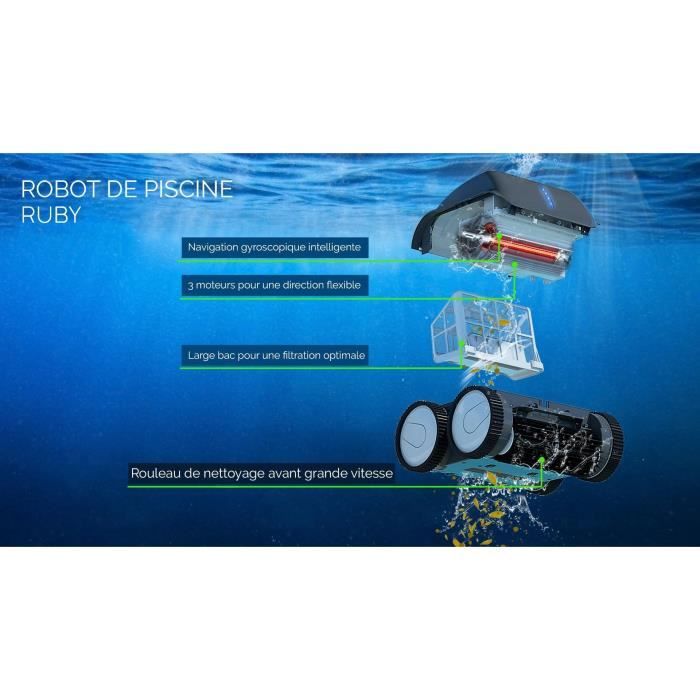 Robot de piscine - Bestway - Ruby - Autonome - nettoyage fond et parois - 8x4 m max