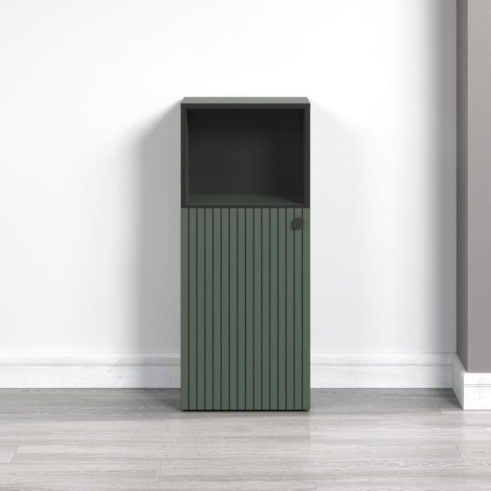 Meuble de salle de bain - Rangement bas - Décor vert sauge et noir - L40 x H95 x P31cm - PURE BLISS