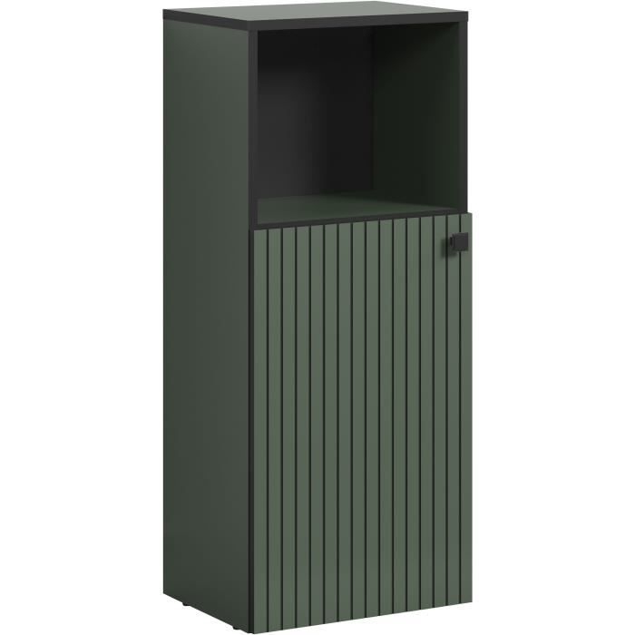 Meuble de salle de bain - Rangement bas - Décor vert sauge et noir - L40 x H95 x P31cm - PURE BLISS