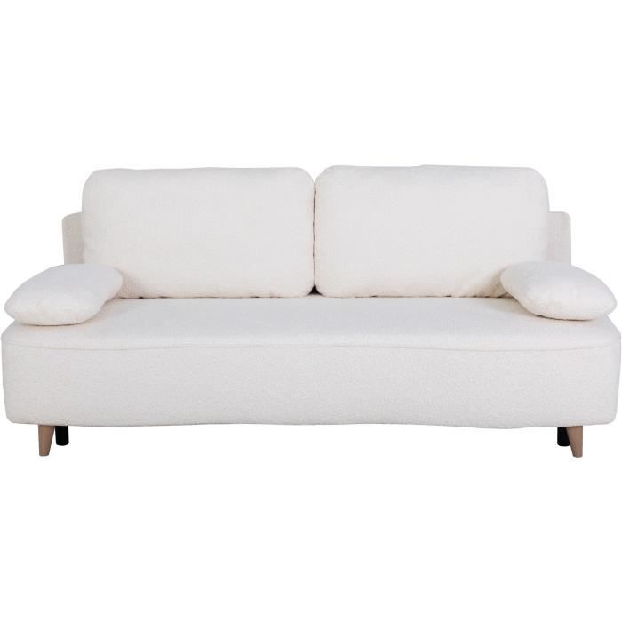 Canapé converible - 3 places - PYLA - Bouclette blanche - Coffre - 203 x 95 x 89 cm