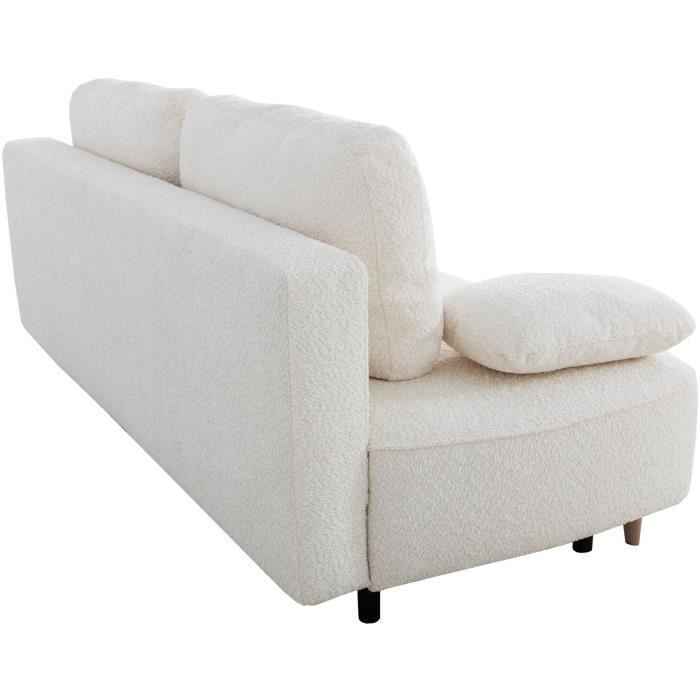 Canapé converible - 3 places - PYLA - Bouclette blanche - Coffre - 203 x 95 x 89 cm
