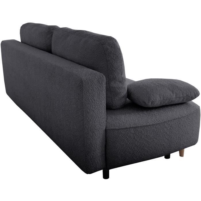 Canapé converible - 3 places - PYLA - Bouclette Noir - Coffre - 203 x 95 x 89 cm