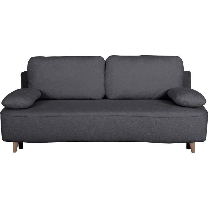 Canapé converible - 3 places - PYLA - Bouclette Noir - Coffre - 203 x 95 x 89 cm