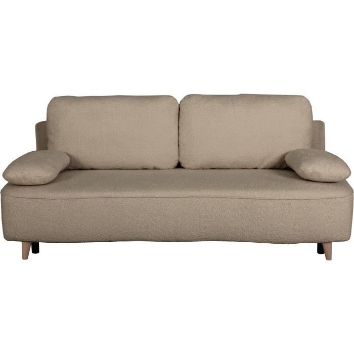 Canapé converible - 3 places - PYLA - Bouclette taupe - Coffre - 203 x 95 x 89 cm