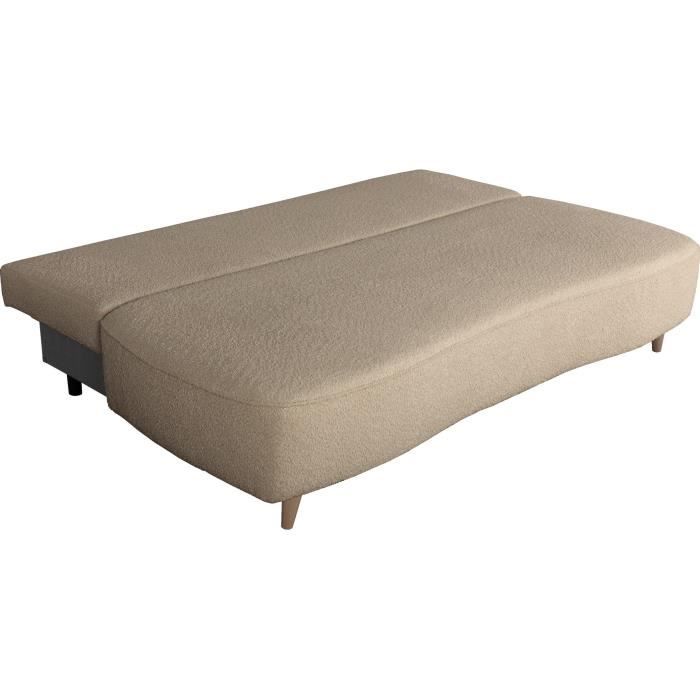 Canapé converible - 3 places - PYLA - Bouclette taupe - Coffre - 203 x 95 x 89 cm