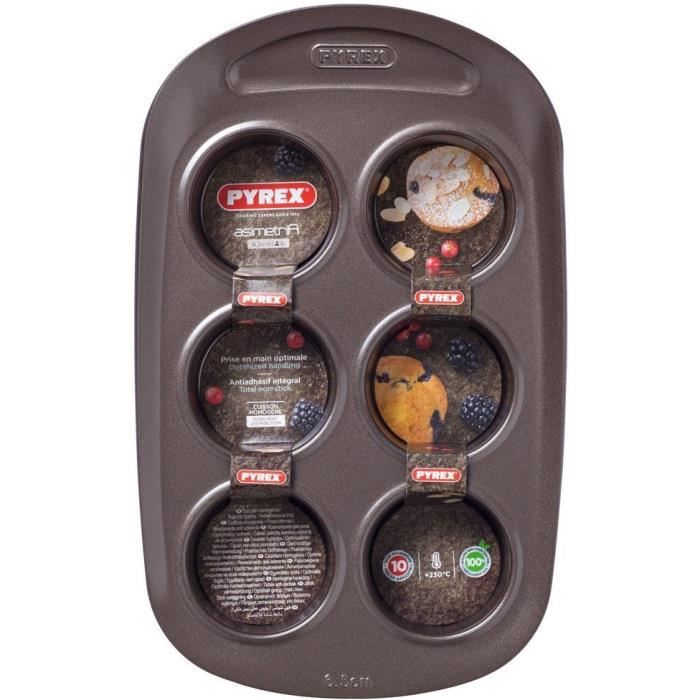 Moule a muffin - PYREX - 1452001 - Rond - En acier carbonne - Antiadhésif - 6 trous