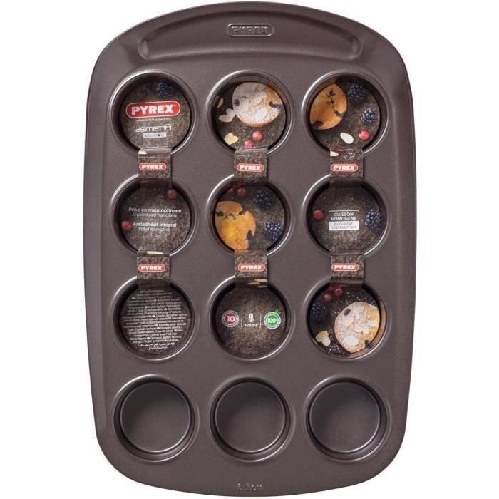 Moule ŕ muffin - PYREX - 1452002 - En acier carbonne - Antiadhésif - 12 trous