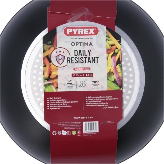 Wok - PYREX - 1455021 - En aluminium forgé - Antiadhésif - 28 cm - Sans PFAS