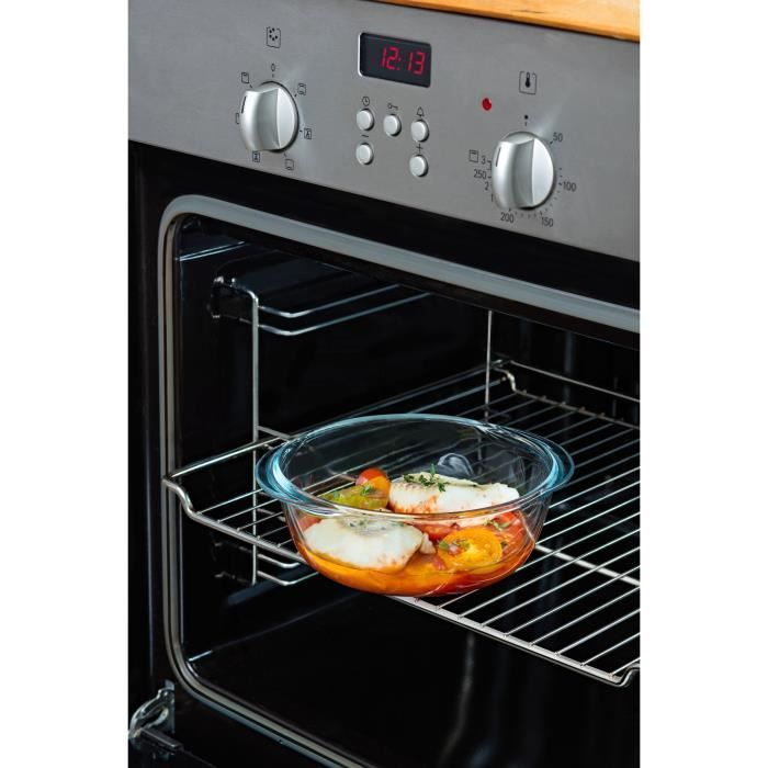 Lot de 3 lunch box - PYREX - Cook & Heat - Verre - Rond - Couvercle a valves vapeur spécial micro-onde - 1,1 L