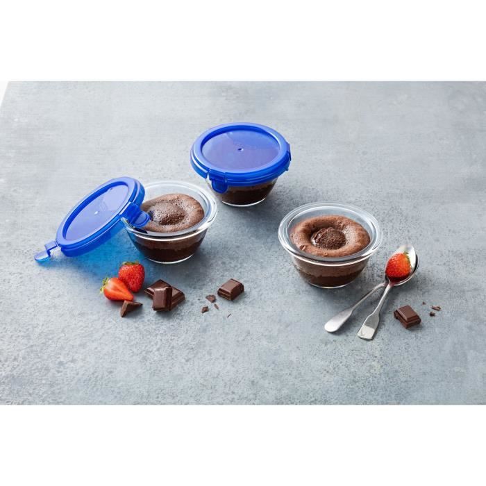 Lot de 5 mini bols - PYREX - Cook & Go - Verre - Rond - Couvercle étanche - 0,2 L