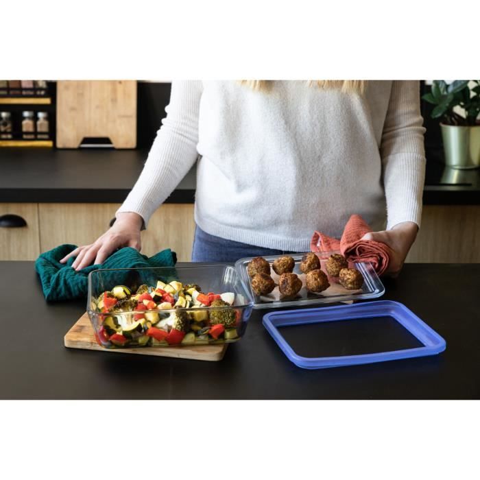 Lot de 3 Boîtes de conservation avec couvercle - PYREX - Zero Plastic - Verre - Rectangulaire - 0,8 L