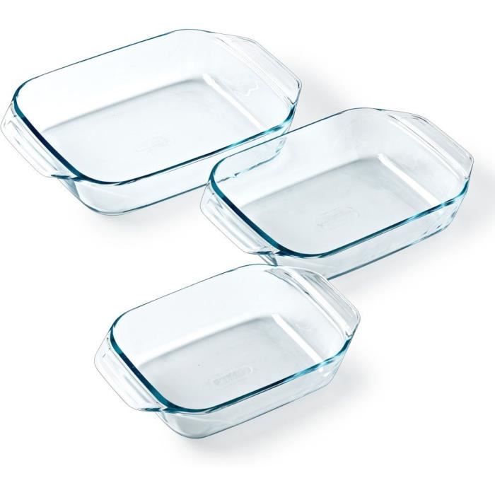 Lot de 3 plats a four - PYREX - Verre - Rectangulaire - Irrésistible - 20-25-28 cm
