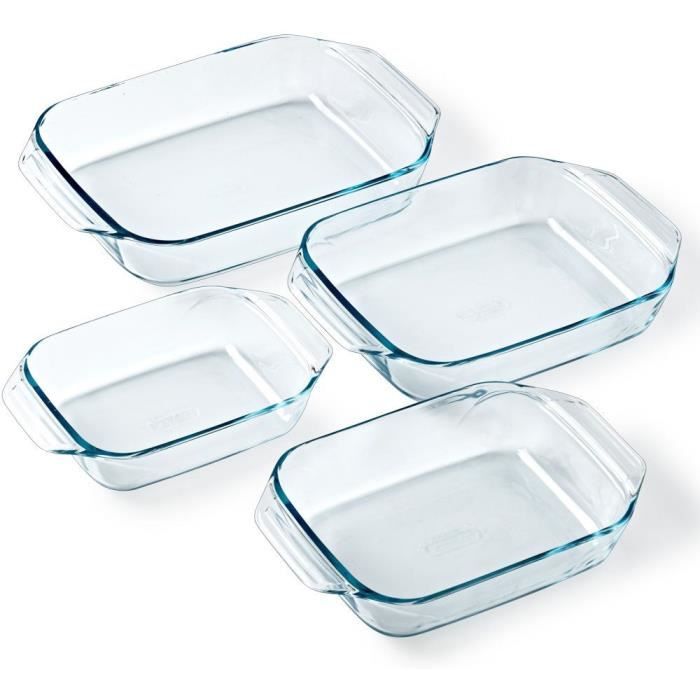 Lot de 4 plats a four - PYREX - Verre - Rectangulaire - 27/31/35/39 cm