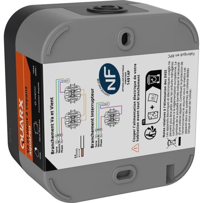 Interrupteur Va et vient - QUARX - Aqua Pro - Extérieur, voyant lumineux, IP55, 250V
