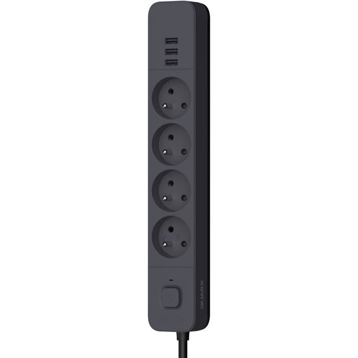 Multiprise - QUARX - 4 prises - Avec 3 ports USB, câble 3m