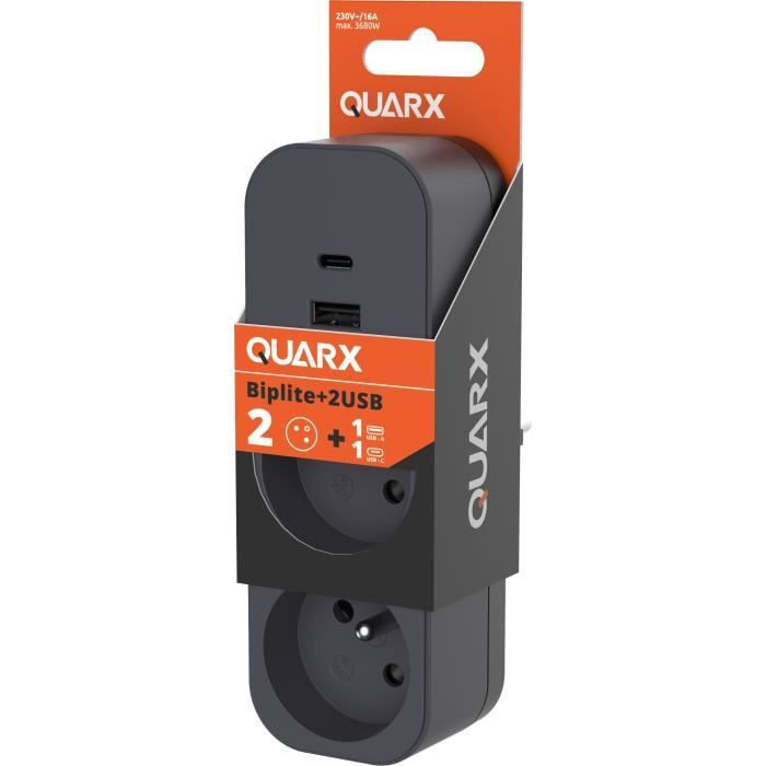 Biplite - QUARX - 2P 16A - Avec USB-A et USB-C, conforme NF
