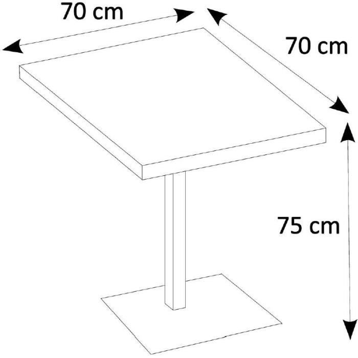 Table a manger seule QUADRATO - 4 personnes - MÈlaminÈ chene et noir - L70 x H75 x P70 cm