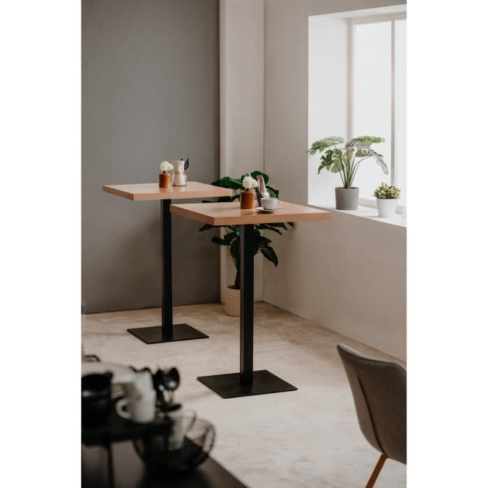 Table a manger seule QUADRATO - 4 personnes - MÈlaminÈ chene et noir - L70 x H75 x P70 cm