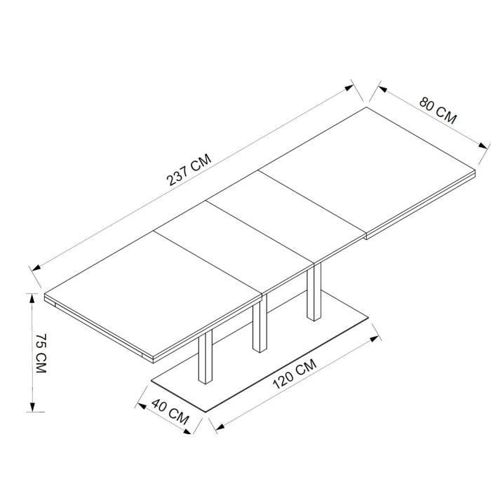 Table a manger extensible QUADRATO - 8 a 12 personnes - MÈlaminÈ chene et noir - L160-240 x H75 x P80 cm