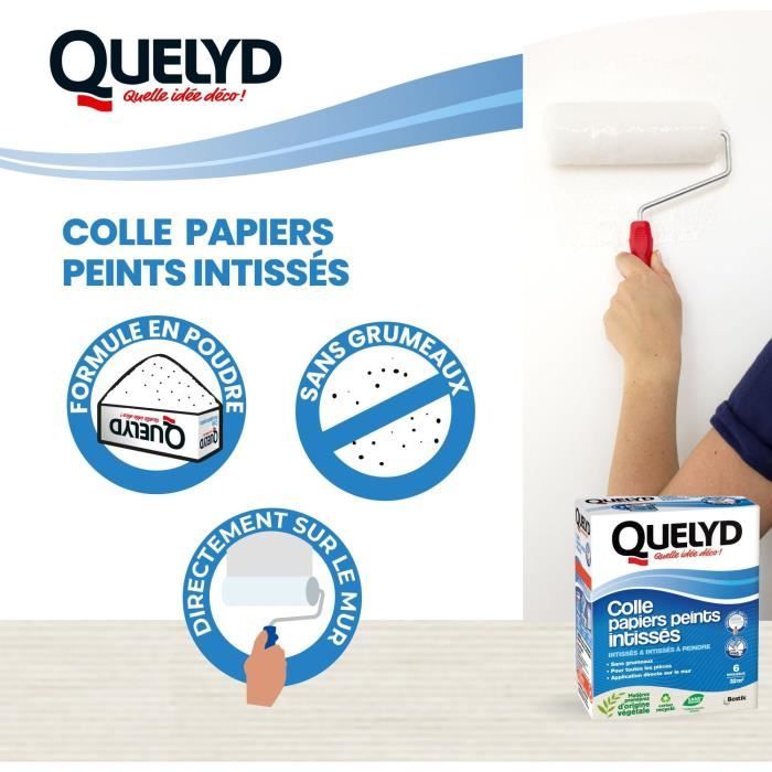 Colle papiers peints - QUELYD - Intissés en poudre - Toutes pieces - Application murale - Étui doseur 300 g