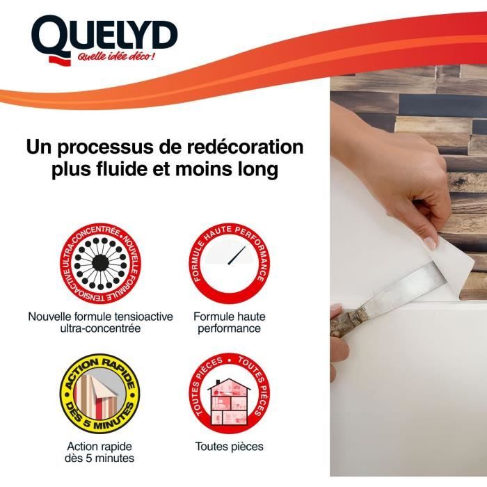 Décolleur papier peint - QUELYD - Dissoucol - Lessive - Supprime les résidus - Flacon 500 ml (280 m²)