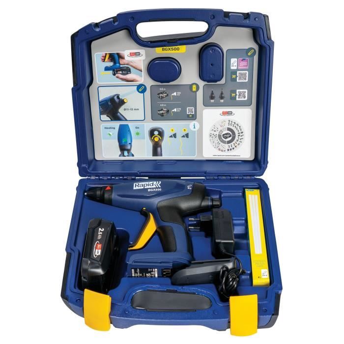 Pistolet a colle - RAPID - BGX500 - Batterie 18V - Pour colle chaude Ř12mm - Coffret (Boîte + batterie + chargeur) - (5001514)