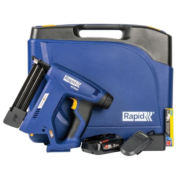 Agrafeuse électrique - RAPID - BTX553 - Batterie 18V - Pour agrafes et clous - Coffret (Boîte + batterie + chargeur) - (5001506)