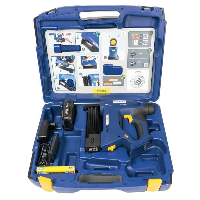 Agrafeuse électrique - RAPID - BTX553 - Batterie 18V - Pour agrafes et clous - Coffret (Boîte + batterie + chargeur) - (5001506)
