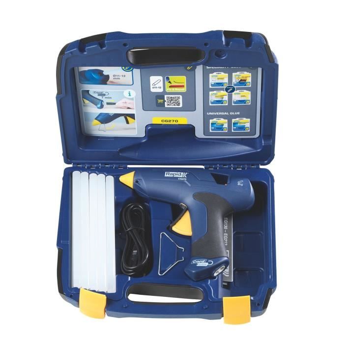 Pistolet a colle - RAPID - CG270 - Cordon amovible pour colle Ø12mm - Sans fil - Coffret Pistolet + colle 10 sticks - (5001445)