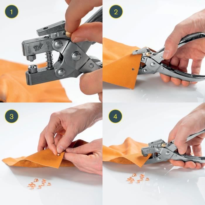 Pince oeillets - RAPID - RP05- Ø4mm - Poinçonnage de Ø2 a Ø4,5mm - Blister + 105 oeillets - (5000407)