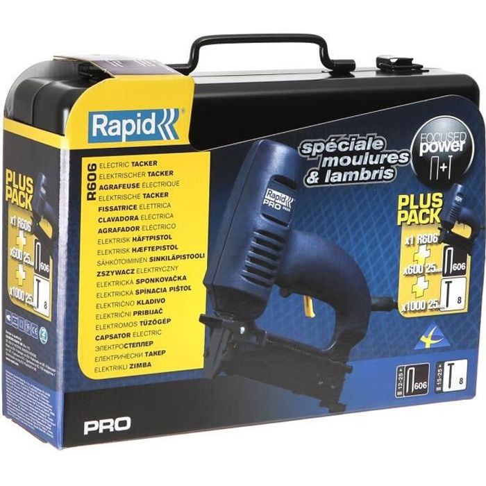 Agrafeuse cloueuse électrique RAPID R606 - Systeme Focused Power - Coffret inclus