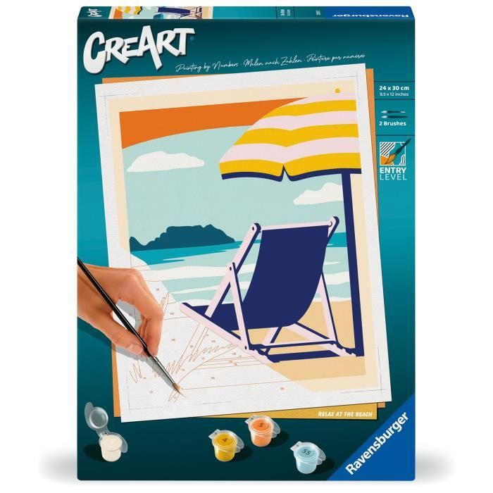 CreArt 24x30 cm Relax at the Beach, Adulte, Peinture par numéros, 23897, Ravensburger