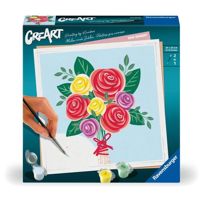 CreArt 20x20 cm Bouquet de roses, Loisir créatif, Adulte, Peinture par numéros, 25520, Ravensburger