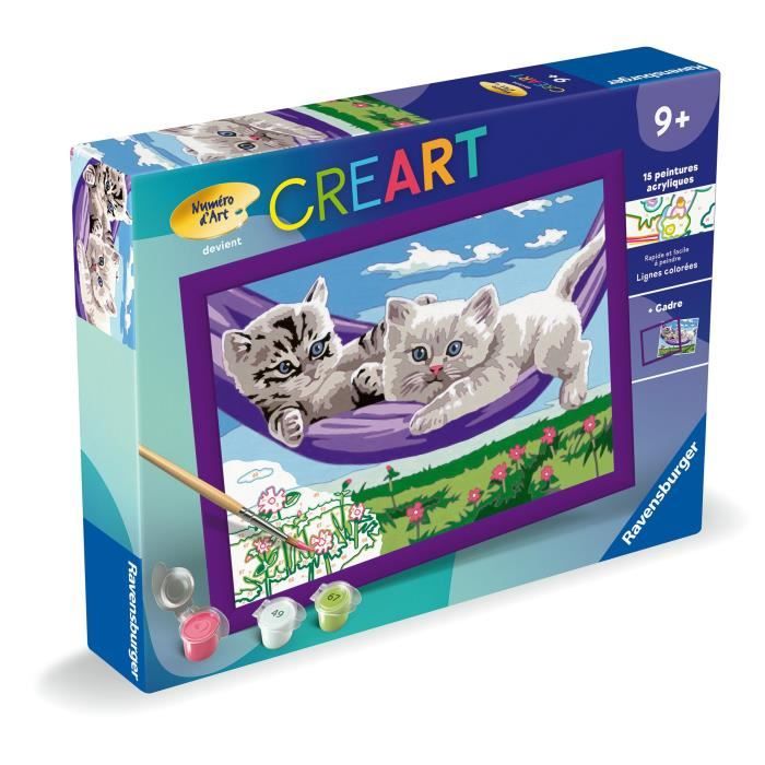 CreArt Kids 18x24cm Chatons dans le hamac, Kit de peinture par numéros Numéro d'Art, Des 9 ans, 25828, Ravensburger