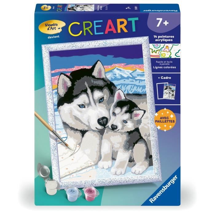 CreArt Kids 18x24cm Doux bisous de Husky, Kit de peinture par numéros Numéro d'Art, Des 7 ans, 25829, Ravensburger
