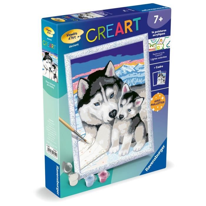 CreArt Kids 18x24cm Doux bisous de Husky, Kit de peinture par numéros Numéro d'Art, Des 7 ans, 25829, Ravensburger