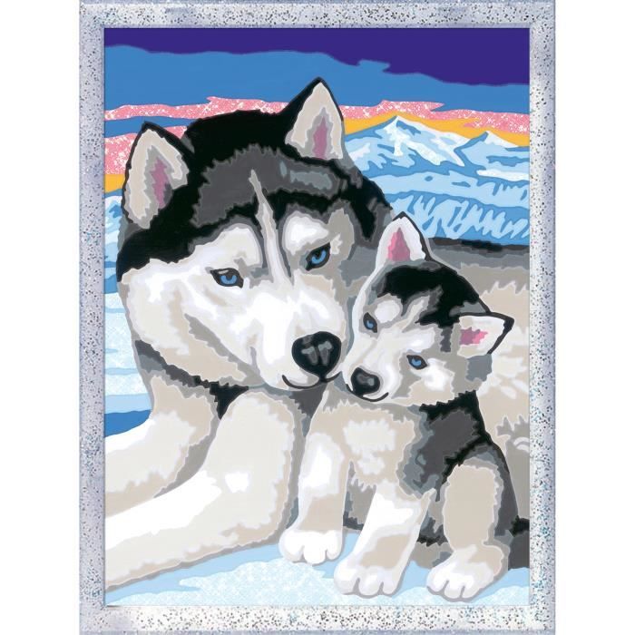 CreArt Kids 18x24cm Doux bisous de Husky, Kit de peinture par numéros Numéro d'Art, Des 7 ans, 25829, Ravensburger