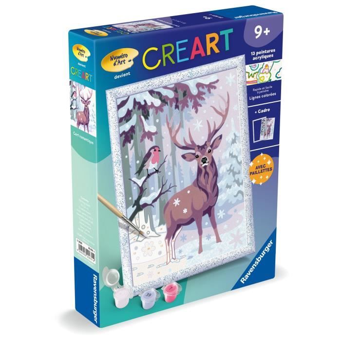 CreArt Kids 18x24cm Cerf romantique, Kit de peinture par numéros Numéro d'Art, Des 9 ans, 25831, Ravensburger