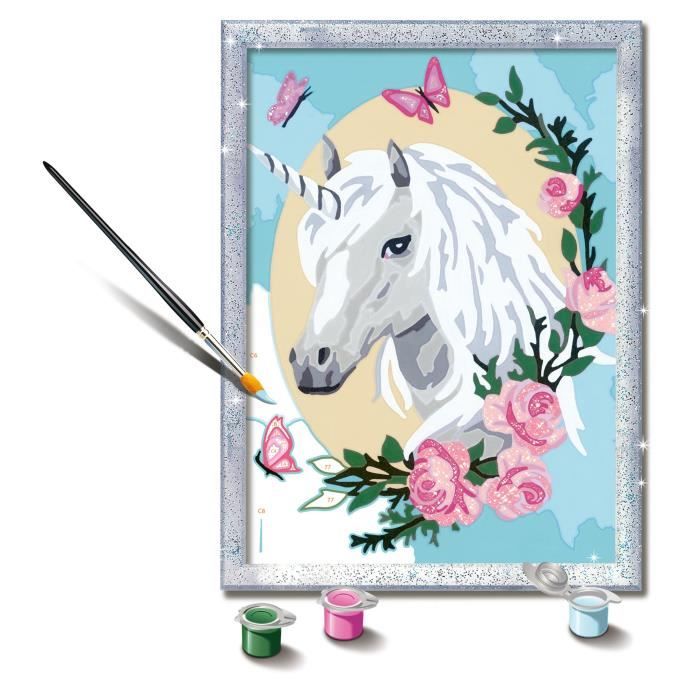 CreArt Kids 18x24cm Licorne fleurie, des 9 ans, Kit de peinture par numéros Numéro d'Art, 25834, Ravensburger