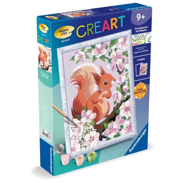 CreArt Kids 18x24cm Écureuil au printemps, Kit de peinture par numéros Numéro d'Art, Des 9 ans, 25837, Ravensburger