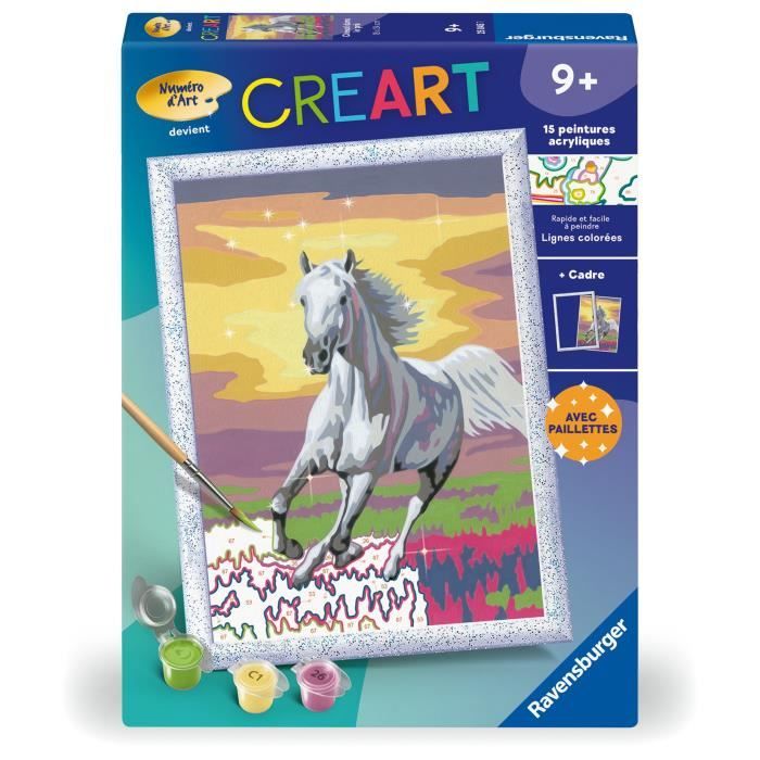 CreArt Kids 18x24cm Cheval dans le pré, Kit de peinture par numéros Numéro d'Art, Dčs 7 ans, 25845, Ravensburger