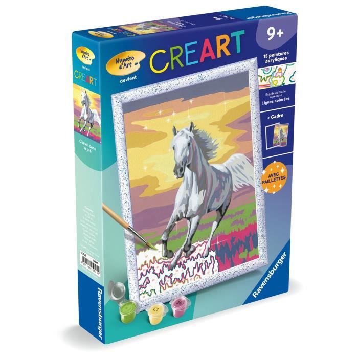 CreArt Kids 18x24cm Cheval dans le pré, Kit de peinture par numéros Numéro d'Art, Dčs 7 ans, 25845, Ravensburger