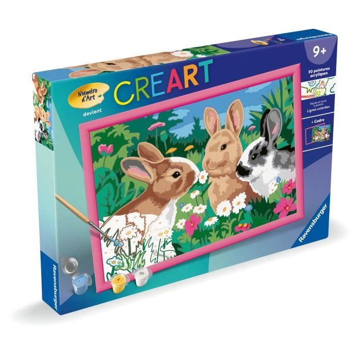 CreArt Kids 31x21cm Lapins dans le pré, Kit de peinture par numéros Numéro d'Art, Des 9 ans, 25847, Ravensburger