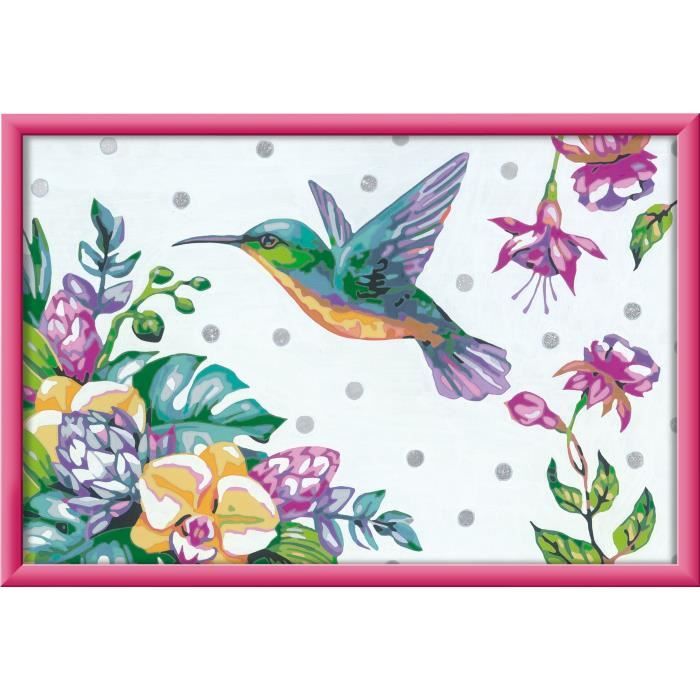 CreArt Kids 31x21cm Colibri et fleurs exotiques, Kit de peinture par numéros Numéro d'Art, Des 7 ans, 25851, Ravensburger
