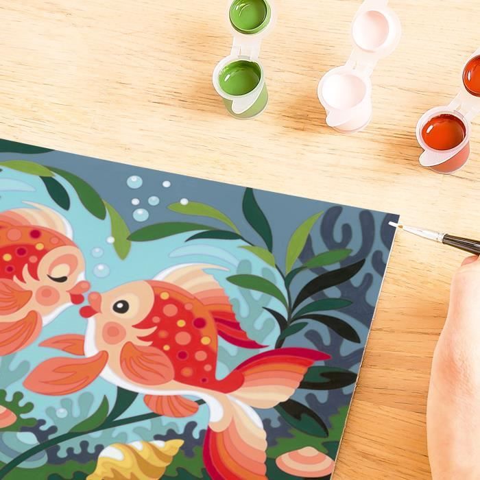 CreArt Kids 31x21cm Bisous de poissons, Kit de peinture par numéros Numéro d'Art, Des 7 ans, 25853, Ravensburger