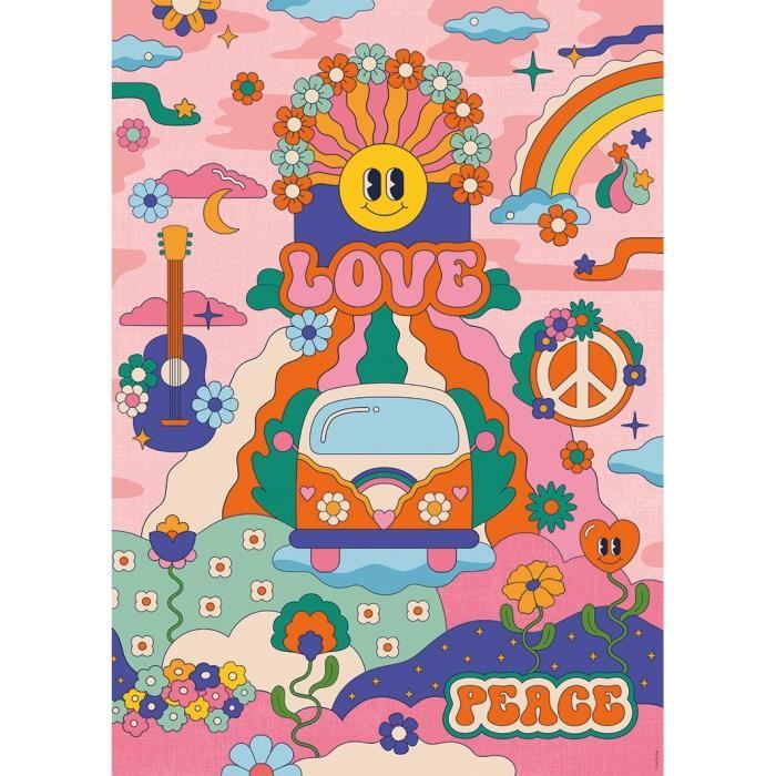 Puzzle 1000 pieces Hippie style / Cha cha Pop, des 14 ans, Puzzle de qualité supérieure, Collection Artiste, 12001443, Nathan