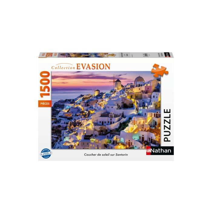 Puzzle 1500 pieces Coucher de soleil sur Santorin, Adultes et enfants des 14 ans, Collection Évasion, 12001532, Nathan
