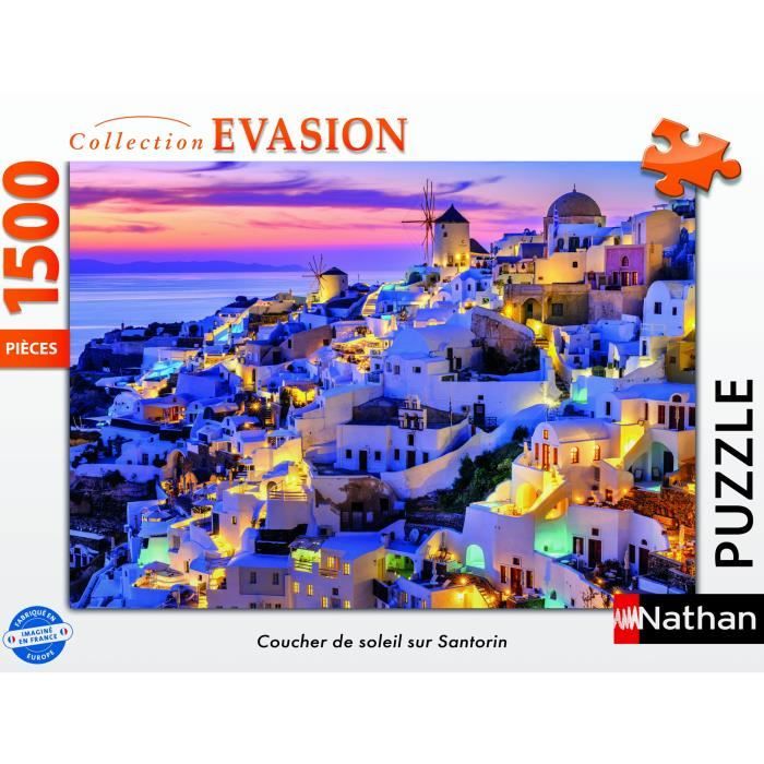 Puzzle 1500 pieces Coucher de soleil sur Santorin, Adultes et enfants des 14 ans, Collection Évasion, 12001532, Nathan