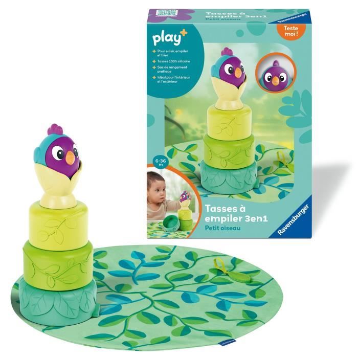 Ravensburger play+, Tasses a empiler - Petit oiseau , 0-12 mois, Premier ‚ge, bÈbÈ