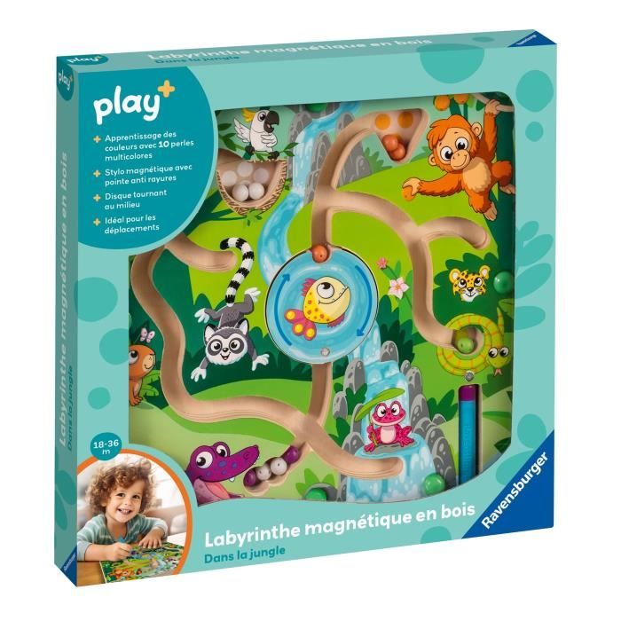 Ravensburger play+, Labyrinthe magnÈtique en bois - Dans la jungle , 6-36 mois, Premier ‚ge, bÈbÈ